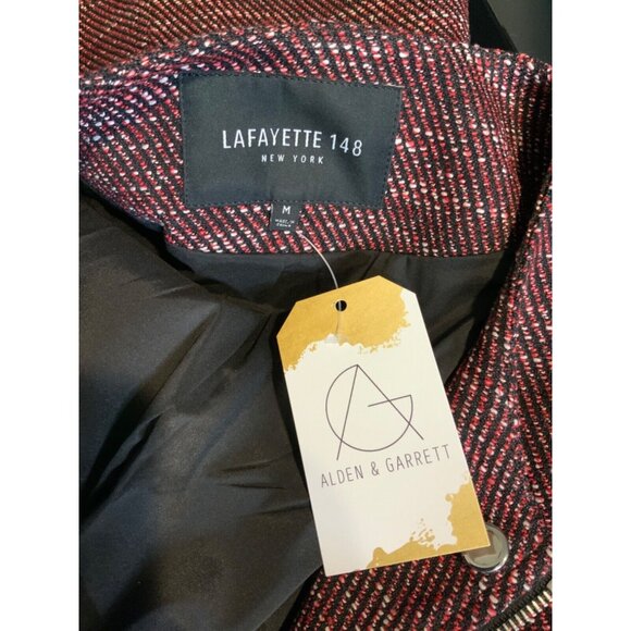 Lafayette 148 New York Red White Tweed Zip-Up Jacket w/ Leather Trim, Size M - Picture 7 of 7